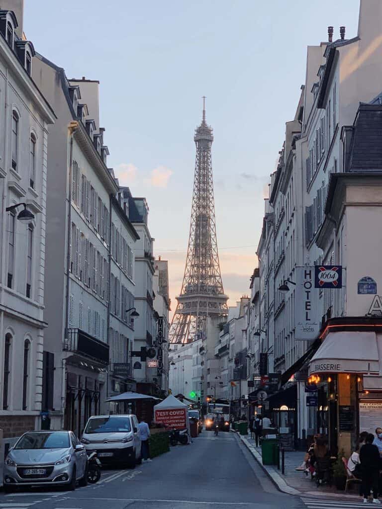 view of eiffel tower from a cafe in Paris 