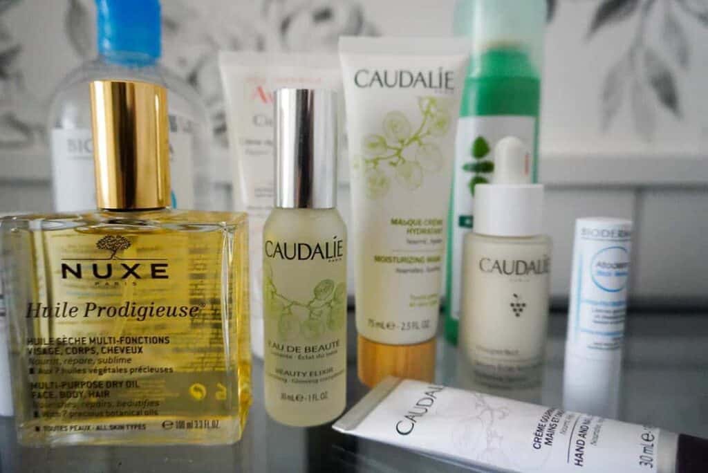 French beauty products sitting on a counter