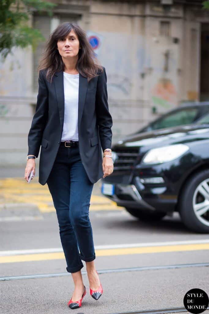 Emanuelle Alt in blazer walking in paris 