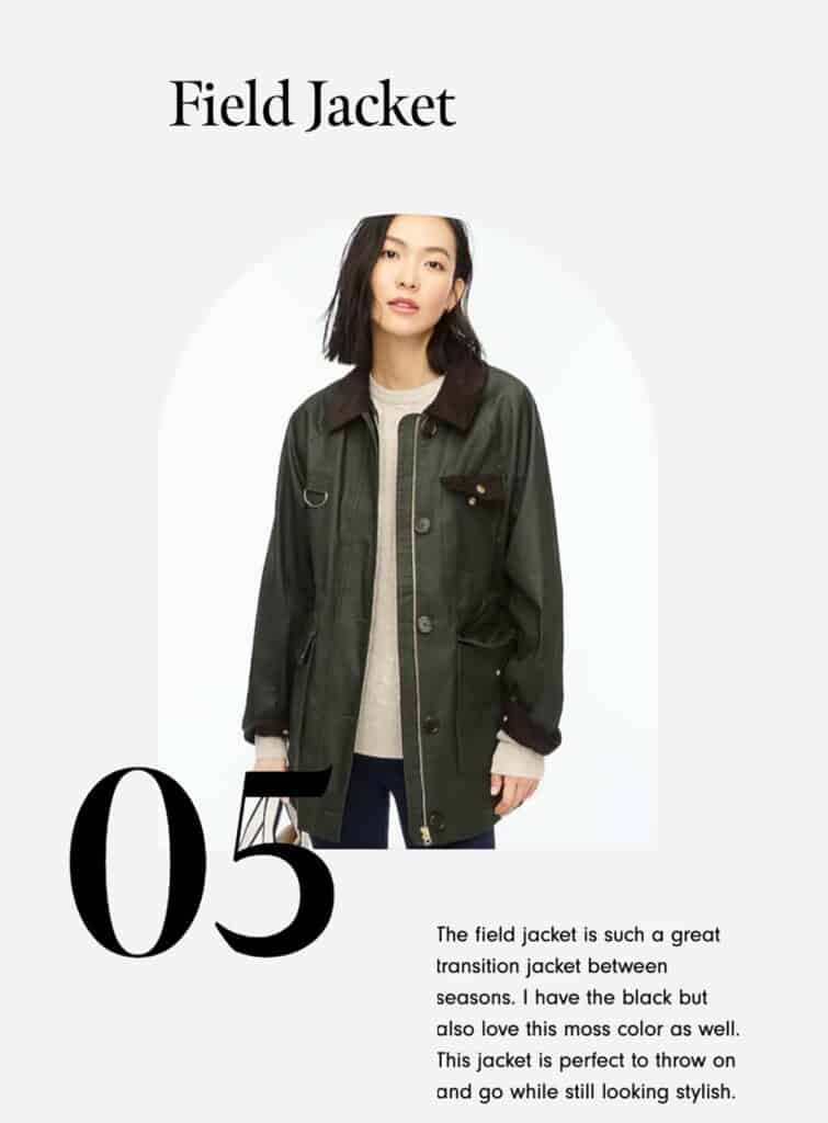 Lady wearing green field jacket