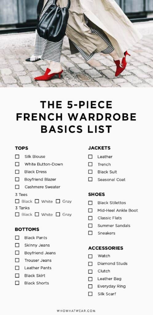 Graphic of 5 Piece French Wardrobe Checklist 