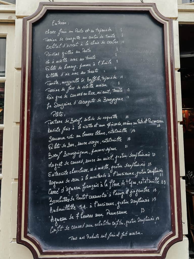 french chalkboard with the days menu written