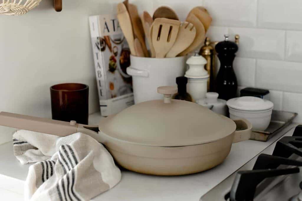 The always pan sitting on marble countertop