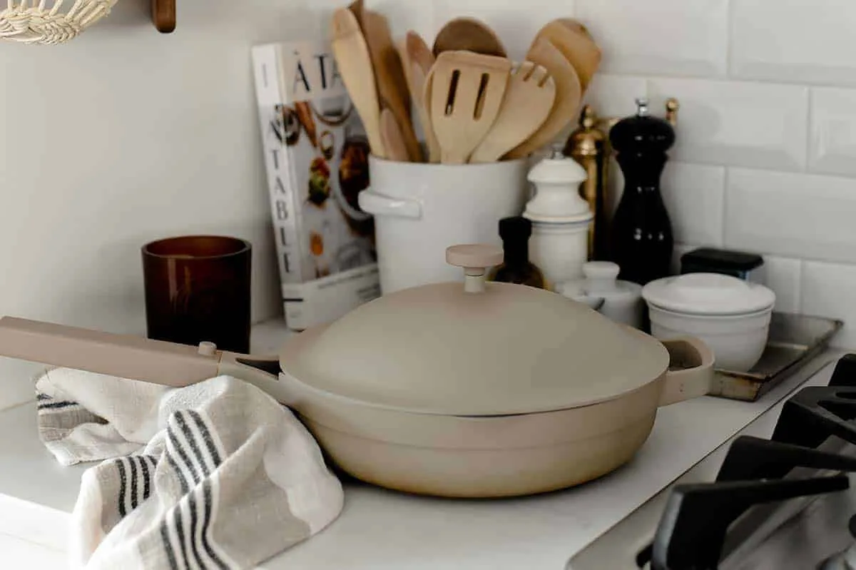 The always pan sitting on marble countertop