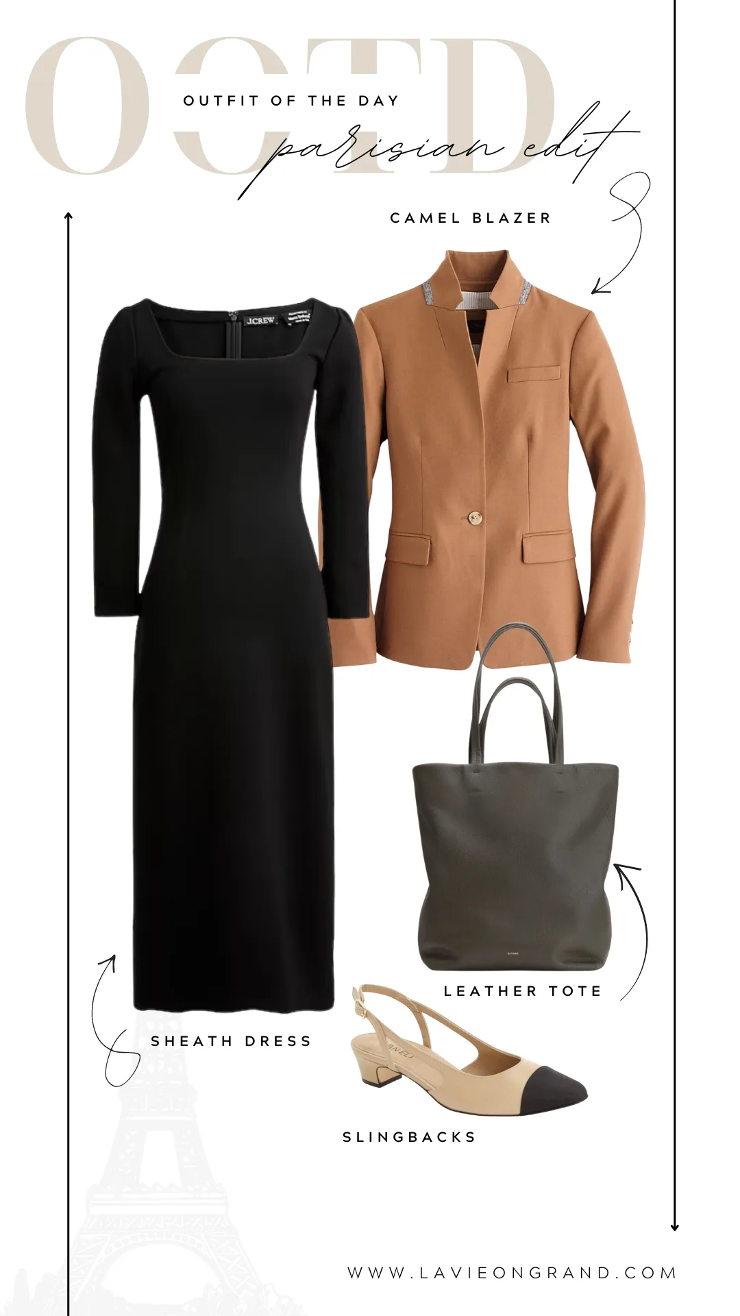 Sheath Dress Slingbacks Sheath Dress + Slingbacks, and black tote.