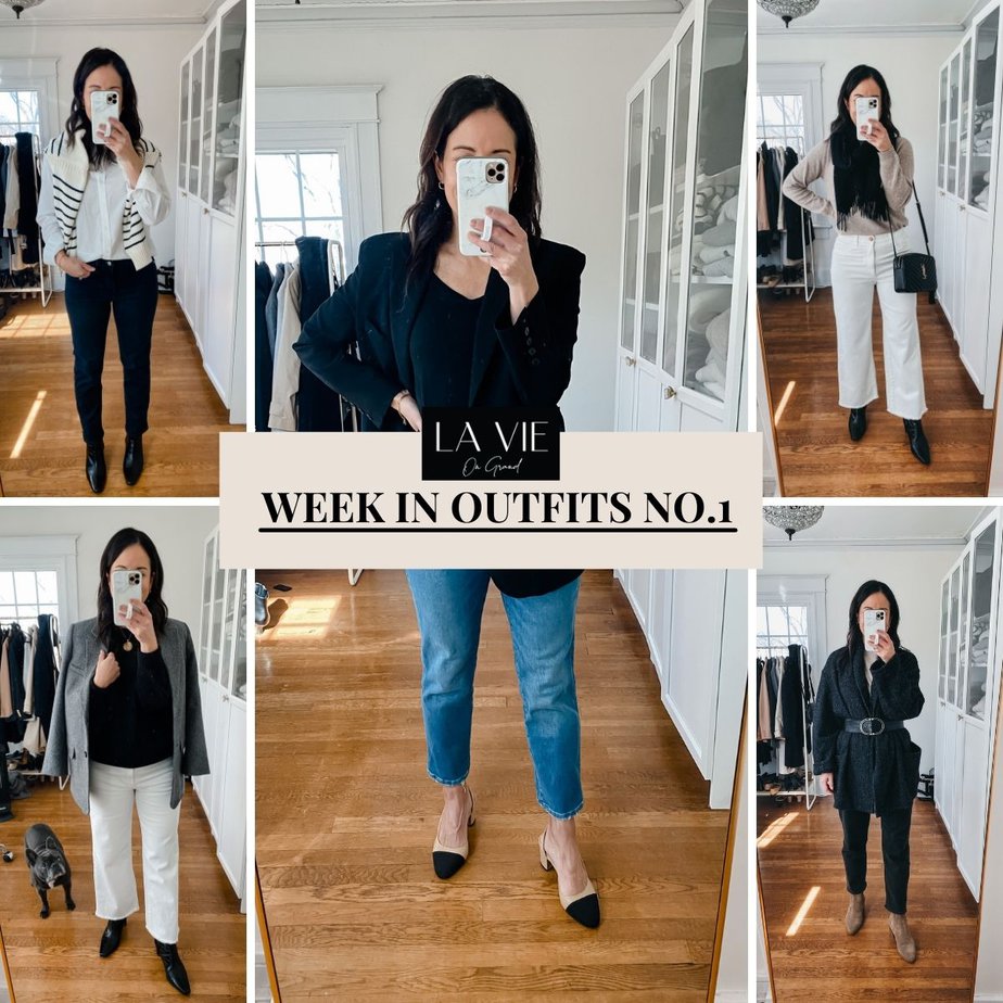 graphic of 5 different outfits I wore this week