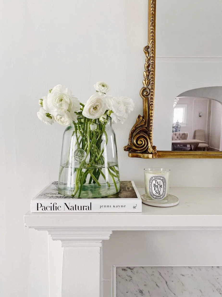 flowers on a marble mantle