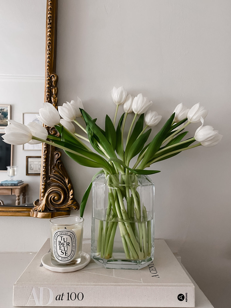Tulips In A Vase On A Mantle