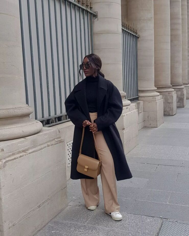 wearing coat with sneakers, pants, and coat