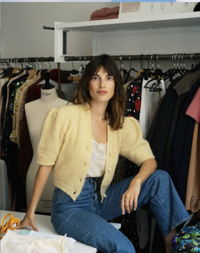 jeanne damas in yellow cardigan