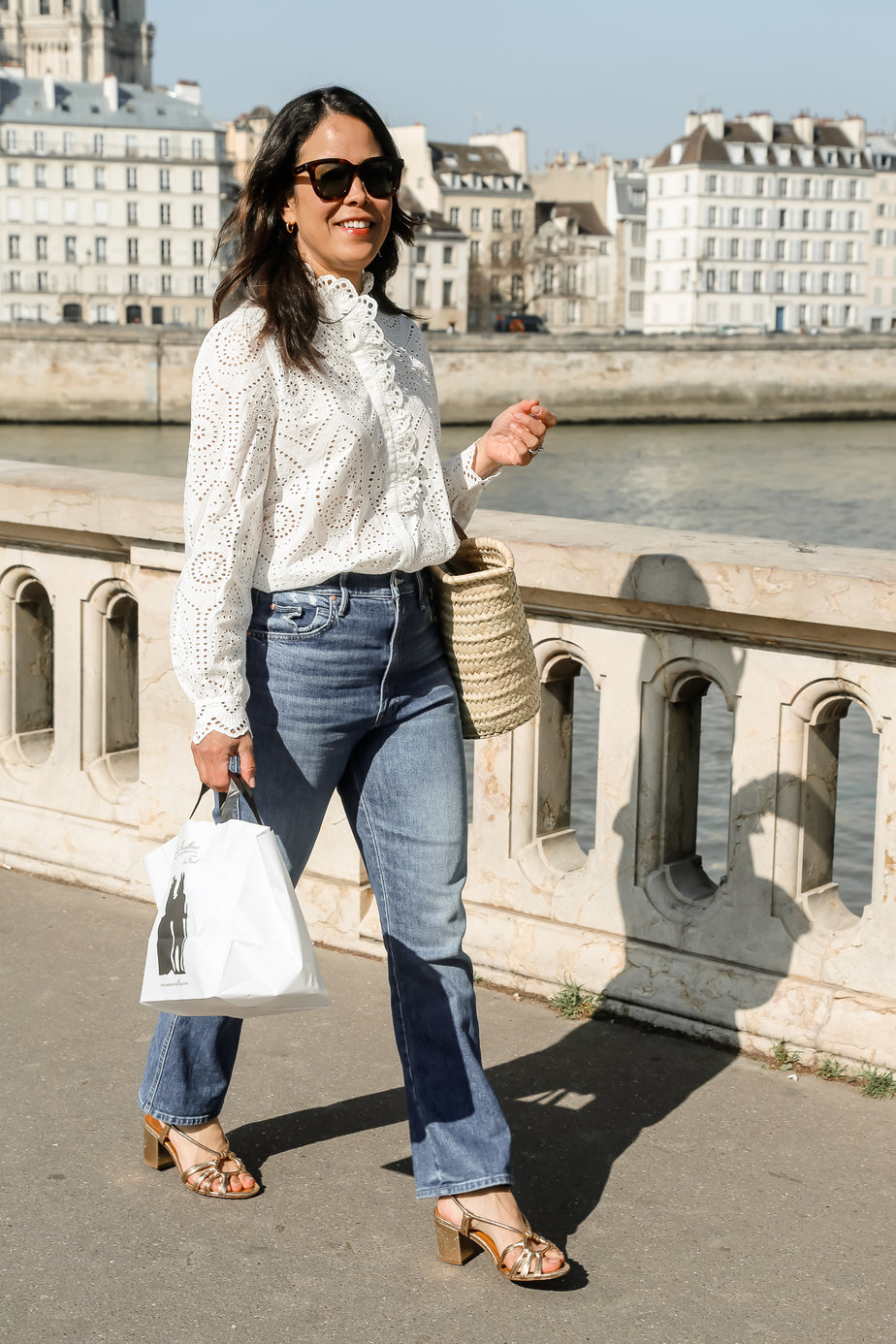 walking across the bridge in Paris walking across the bridge in Paris
