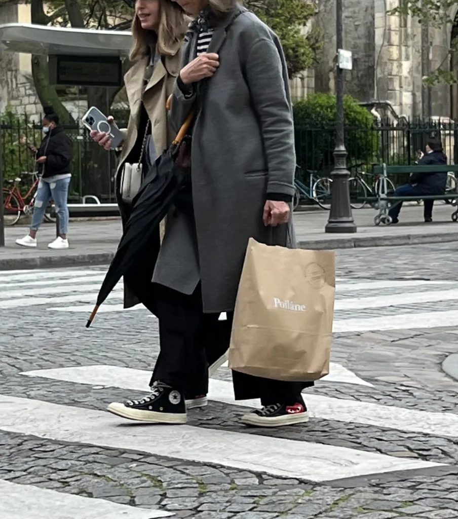 Two women walking in Saint Germain for everyday parisian street style.