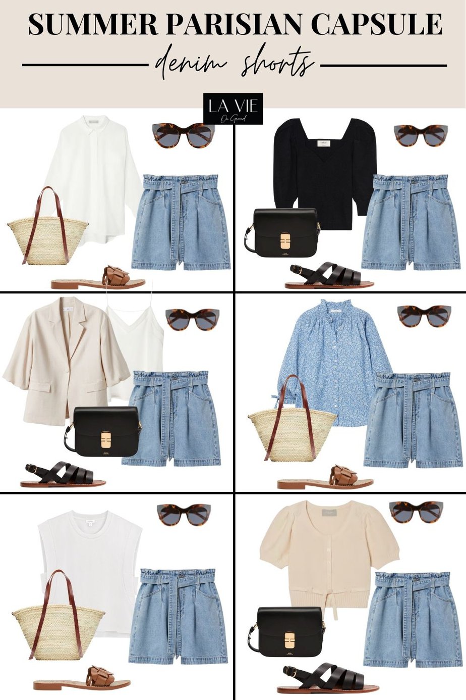 graphic of summer outfits with denim shorts