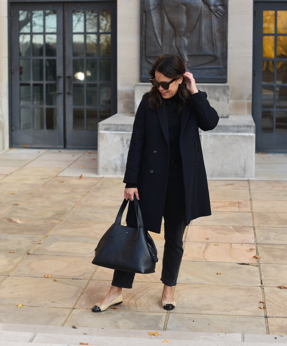 Wearing Sèzane Johnson Coat With Black Bag and Flats