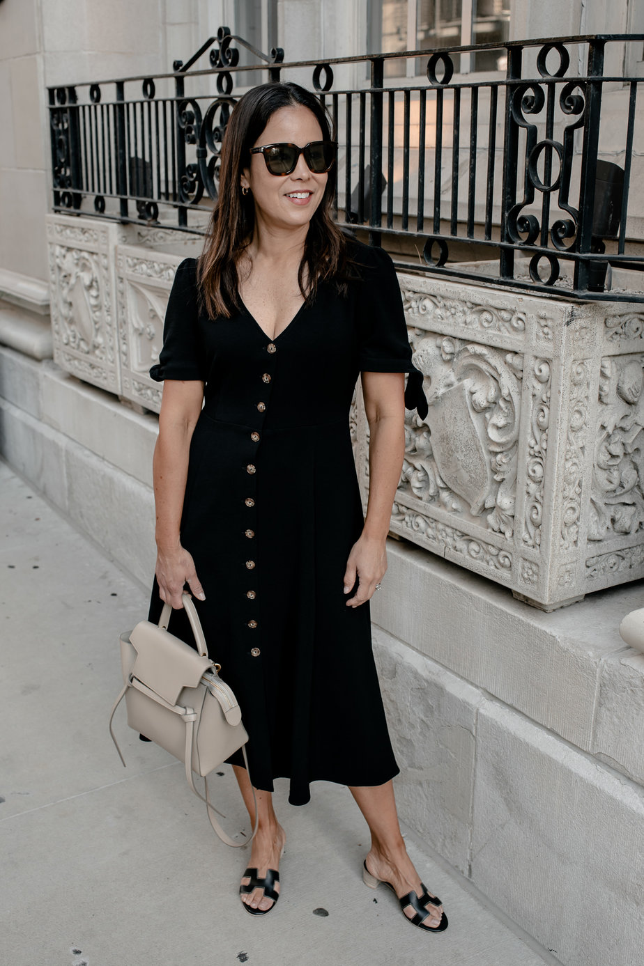 Black Sezane Dress Black Sezane Dress With Celine Purse | Classic Summer Pieces For Women Over 40