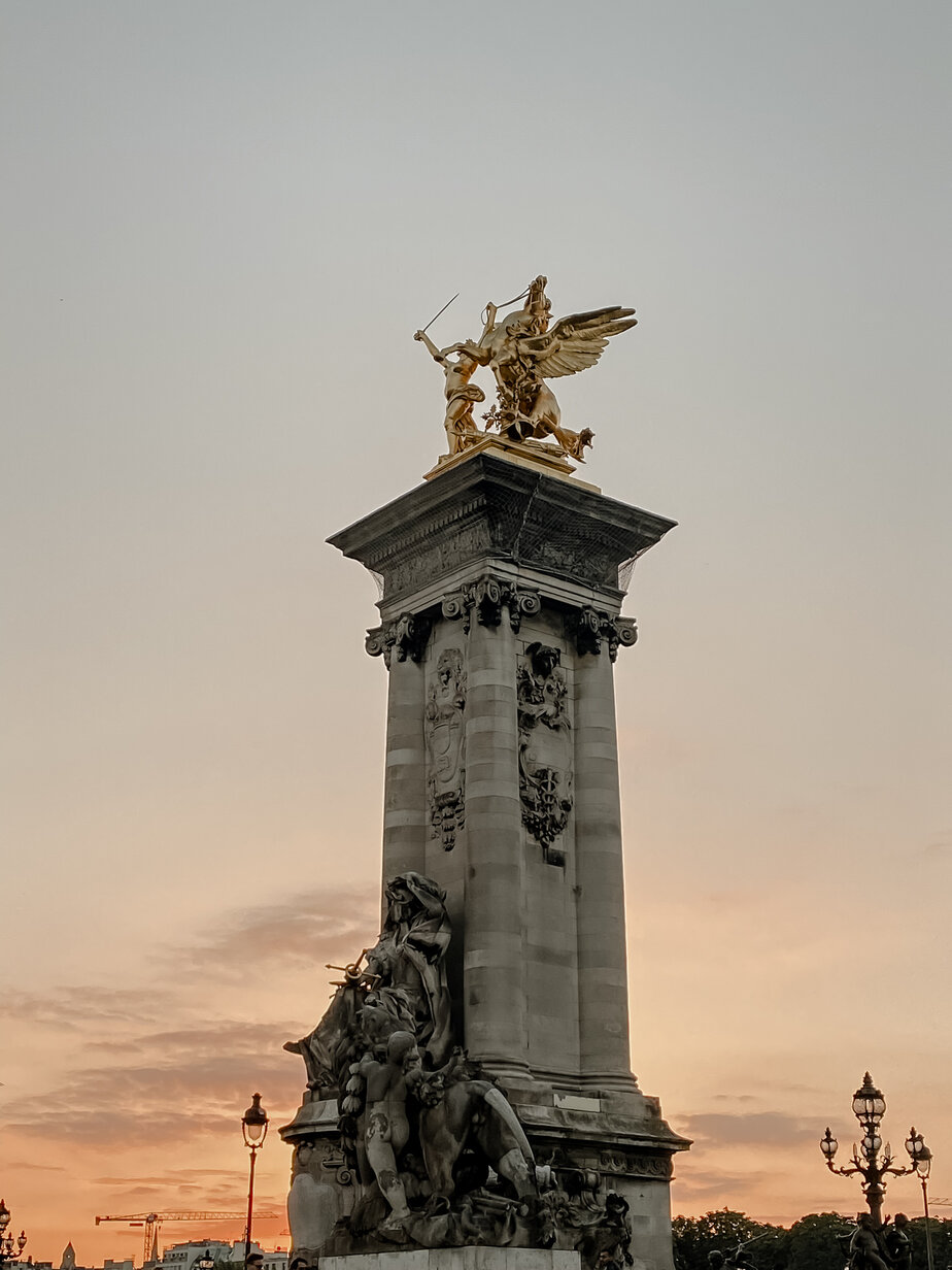 Sunset over Pont Alexandre Bridge in Paris