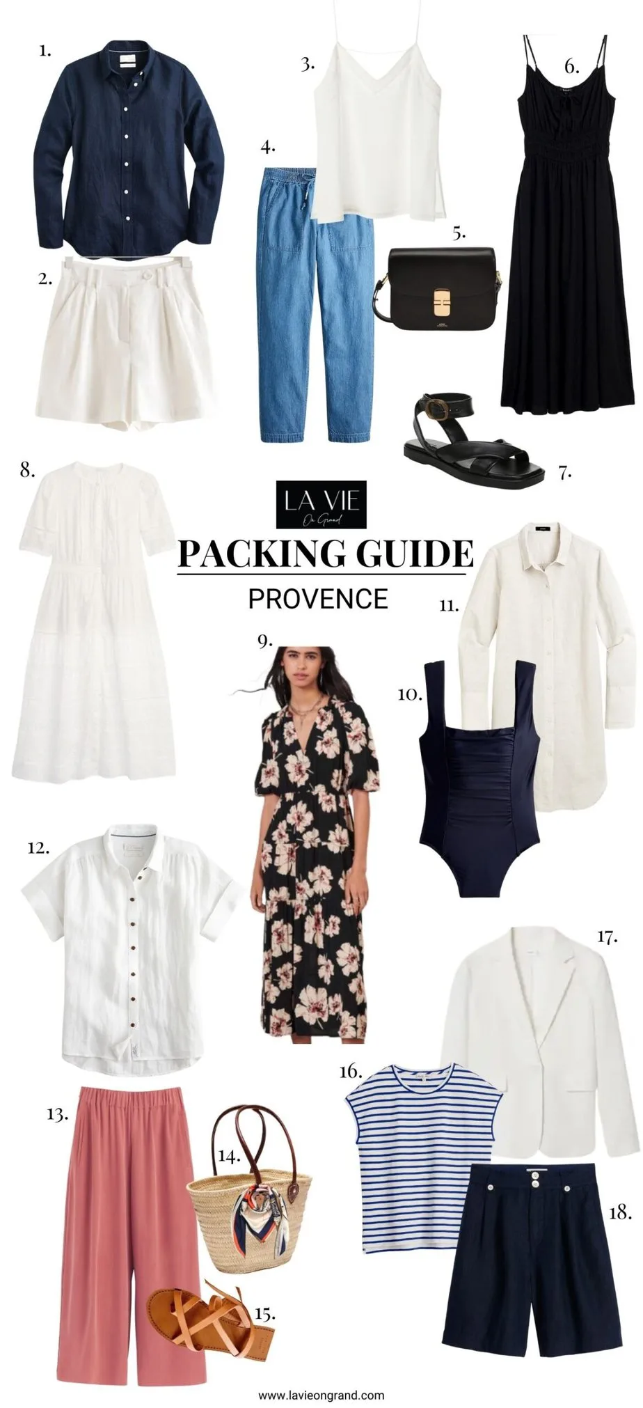 Graphic of clothing items to pack for Provence in Summer