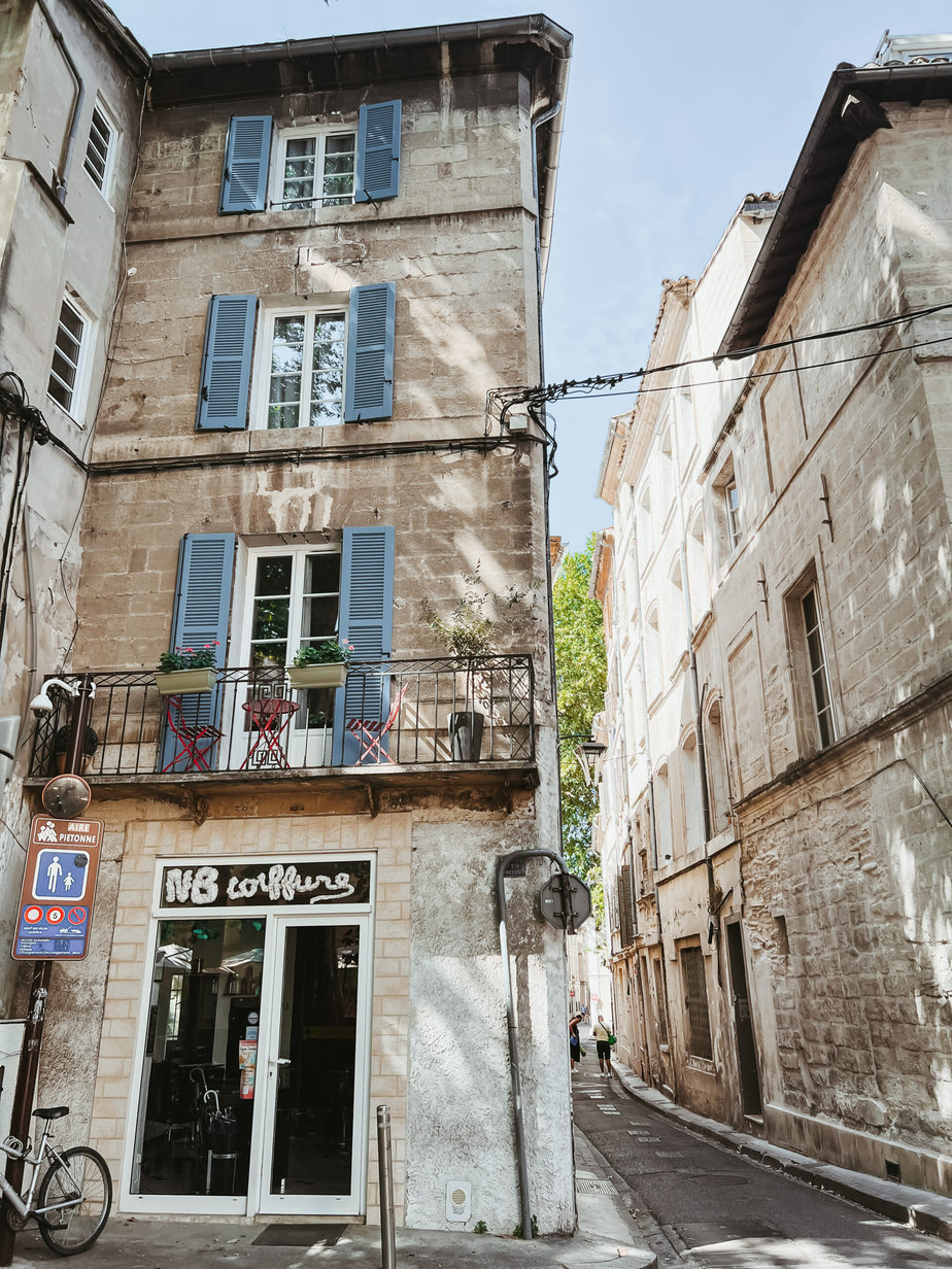 building Blue shutters Blue shutters on a building in Avignon Provence