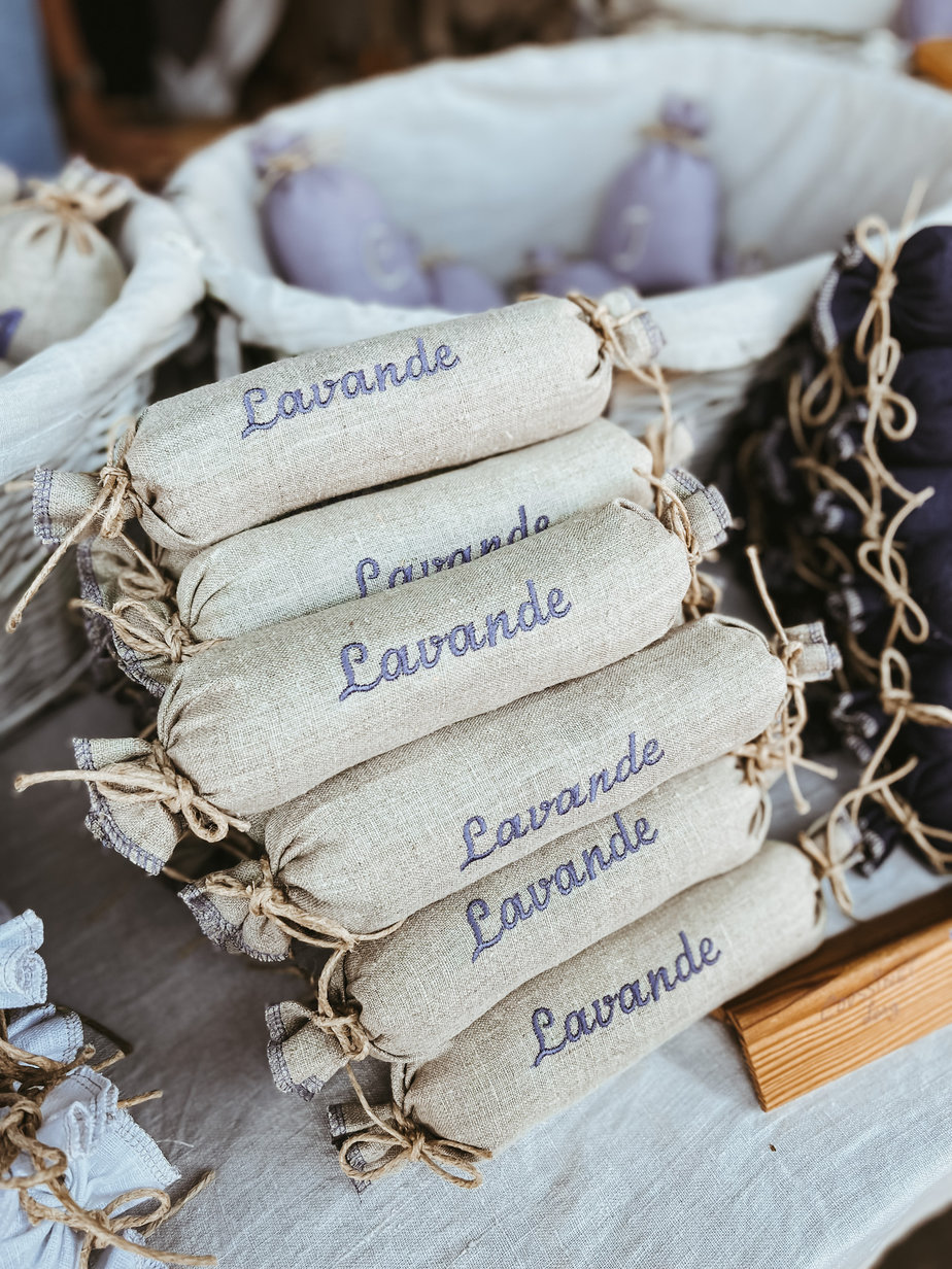 Lavender sachets Lavender sachets sitting on a table