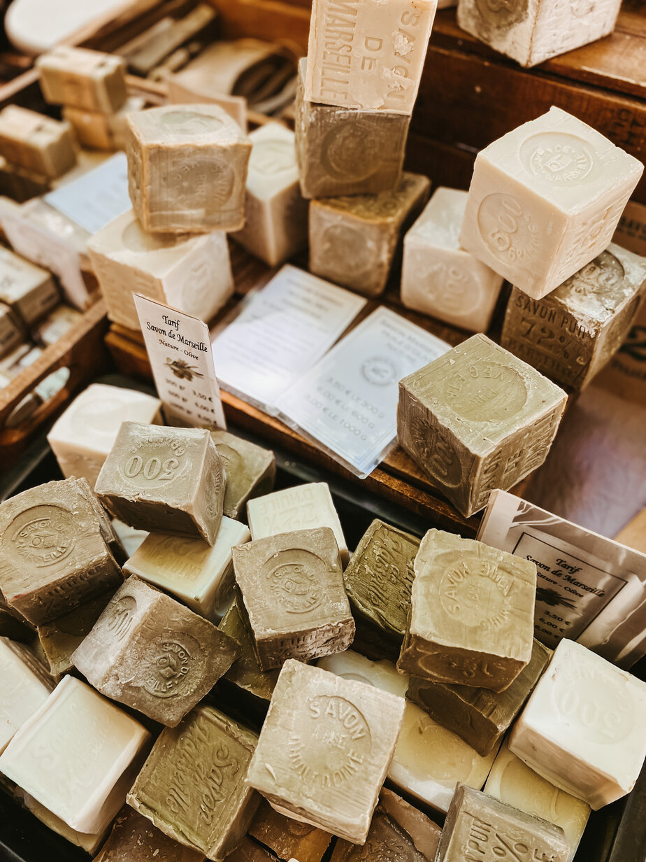 Cubes of Marseille Soap on a table in Provence