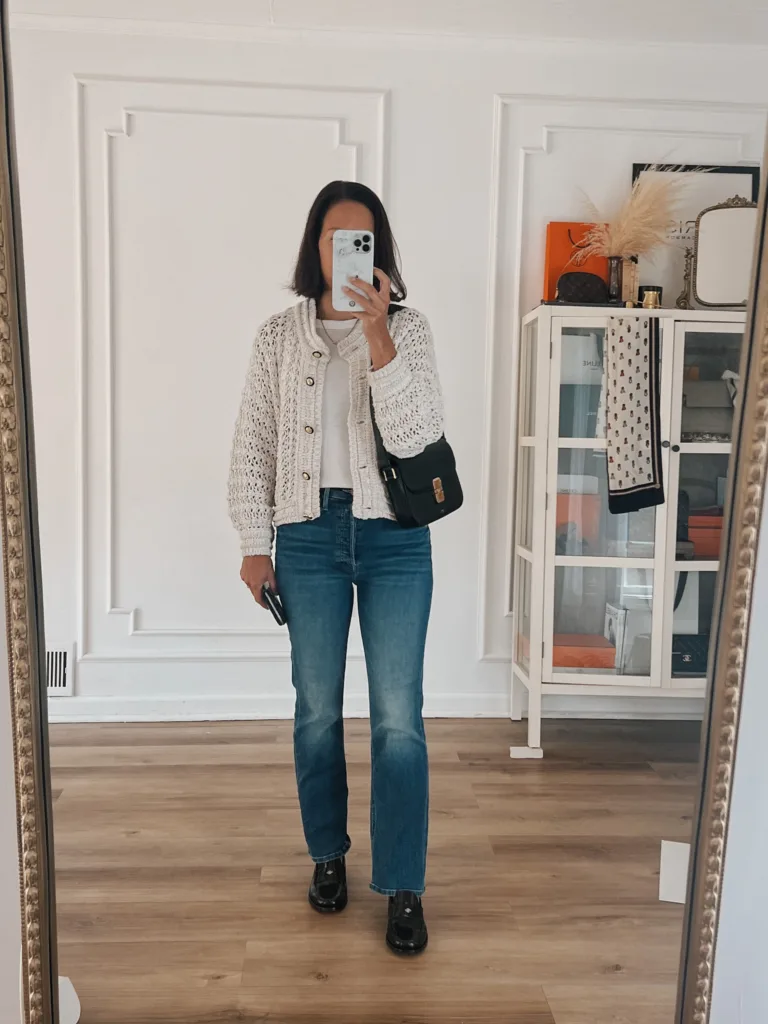 jeans with cardigan and loafers French Girl-Inspired Fall Shoes