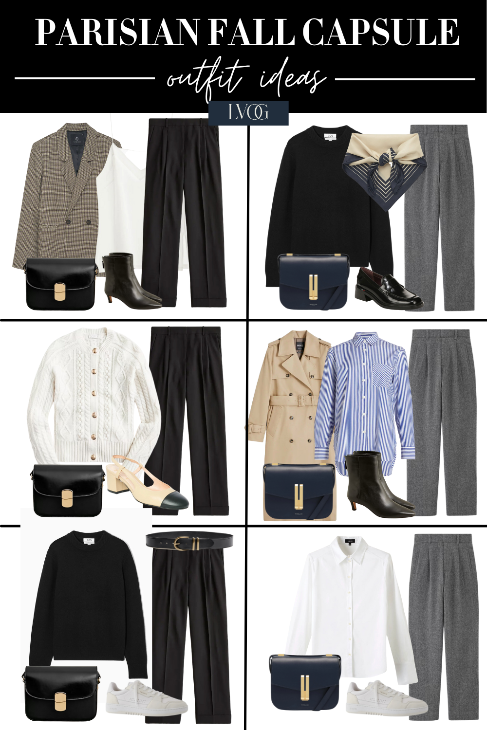 Graphic of Parisian fall capsule ideas.