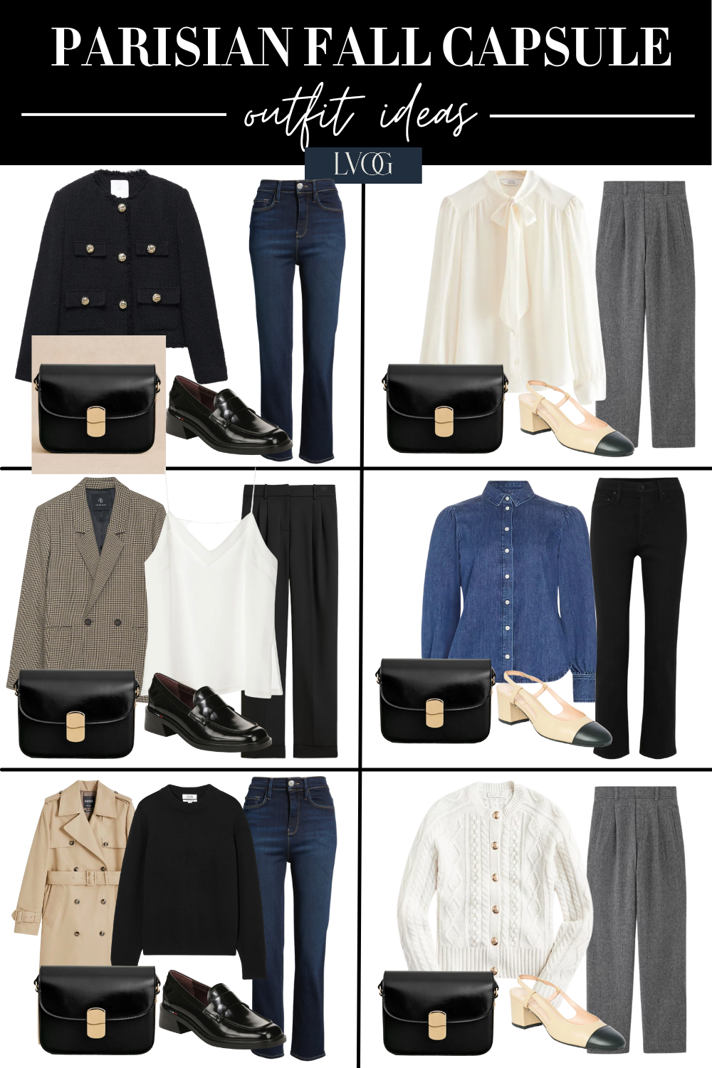 Graphic of items to wear for a parisian fall capsule.