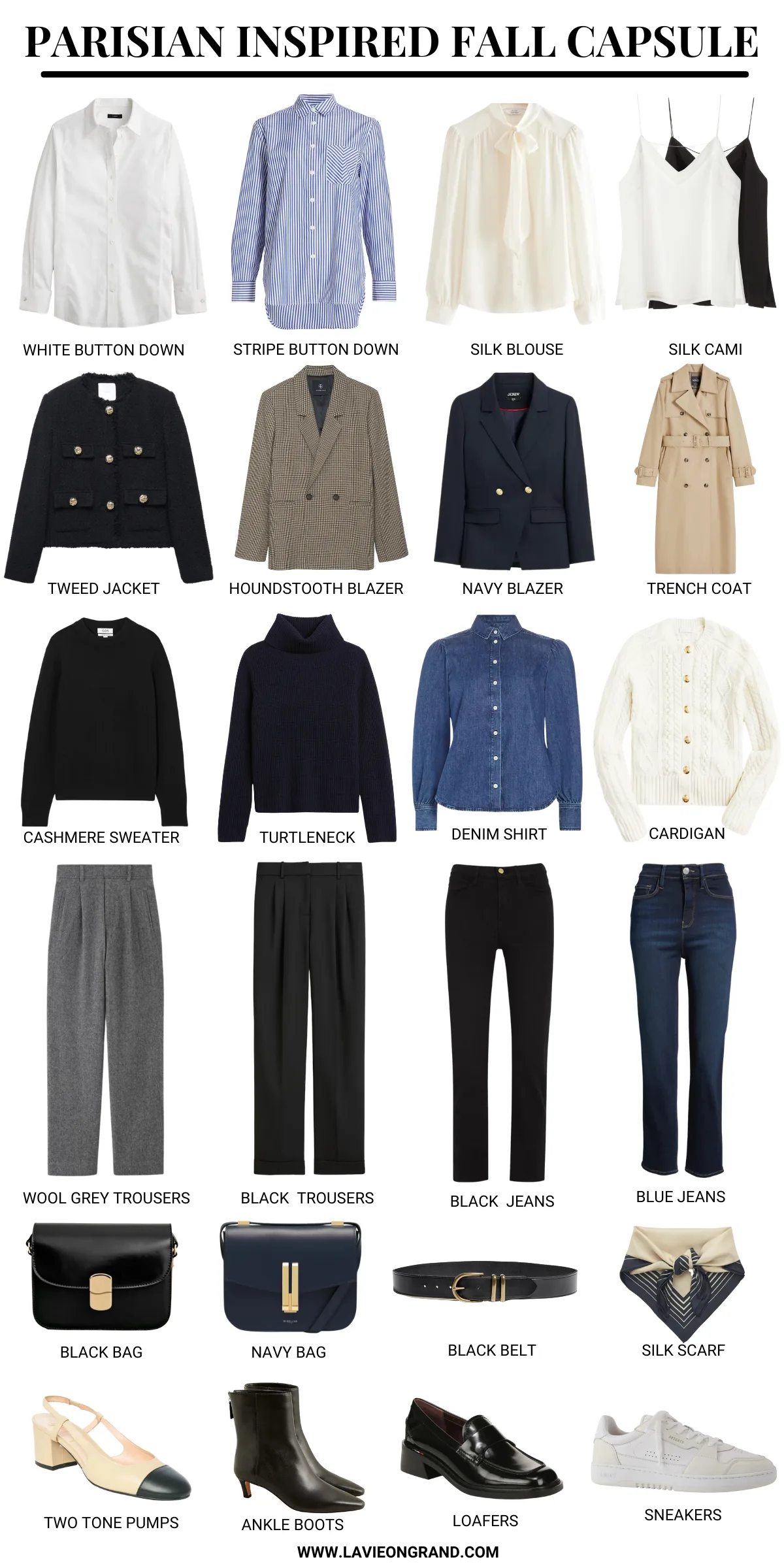 GRAPHIC OF 24 PIECES OF CLOTHING FOR PARISIAN INSPIRED FALL CAPSULE