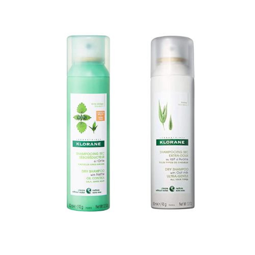 two graphics of klorane dry shampoo