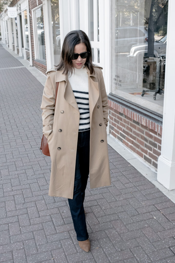 How To Style A Striped Shirt with trench coat