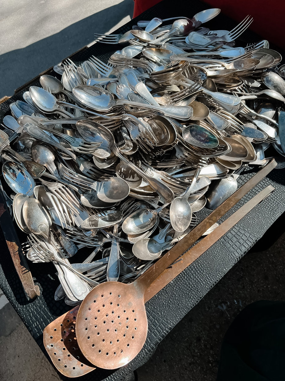 forks and spoons at flea market