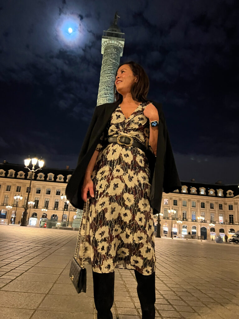 dress with high boots Wearing dress with high boots in Paris at night.