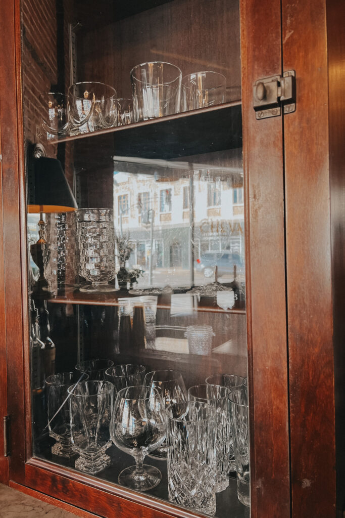 Glasses in a cabinet