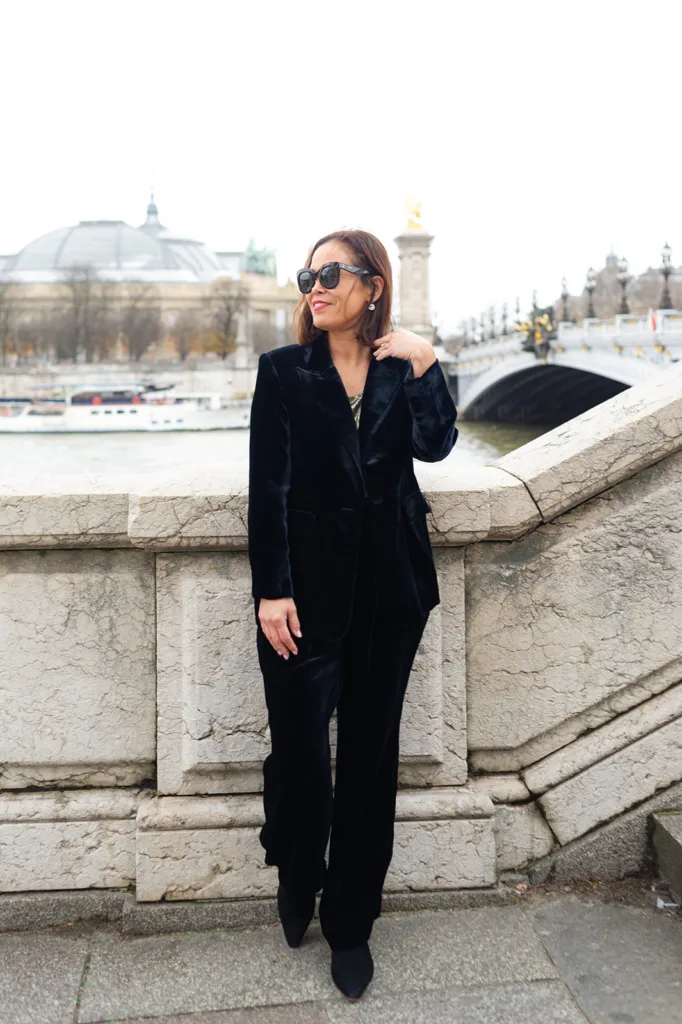 velvet pants and jacket Chic French Girl Party Look with velvet pants and jacket