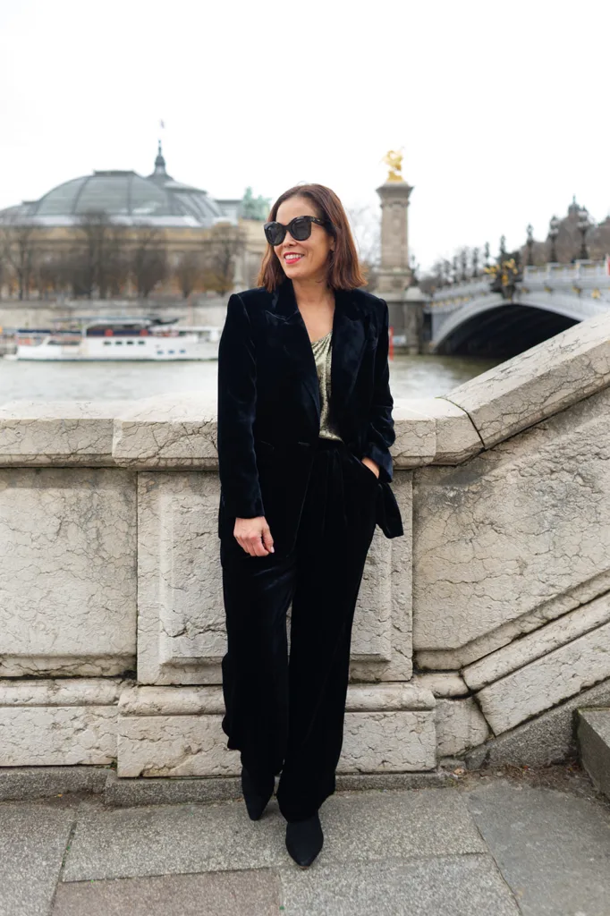 velvet pants and suit Chic French Girl Party Look