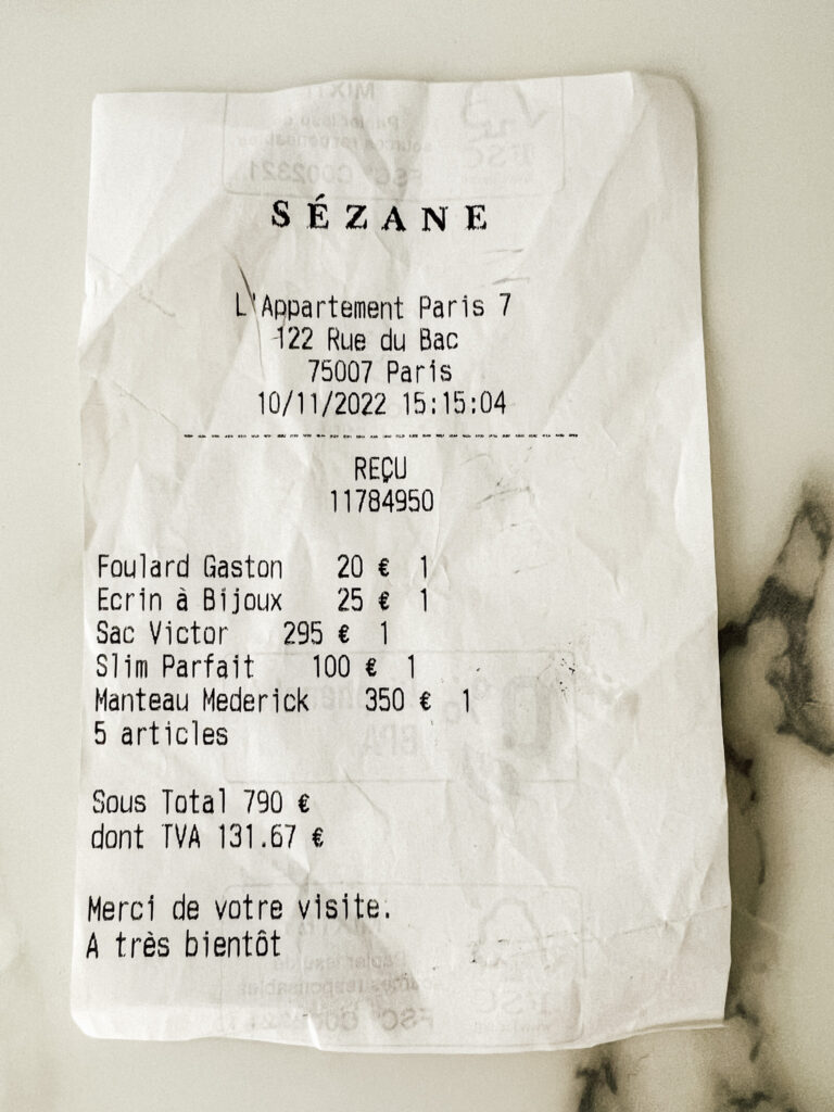 Clothing receipt from ba&sh Paris