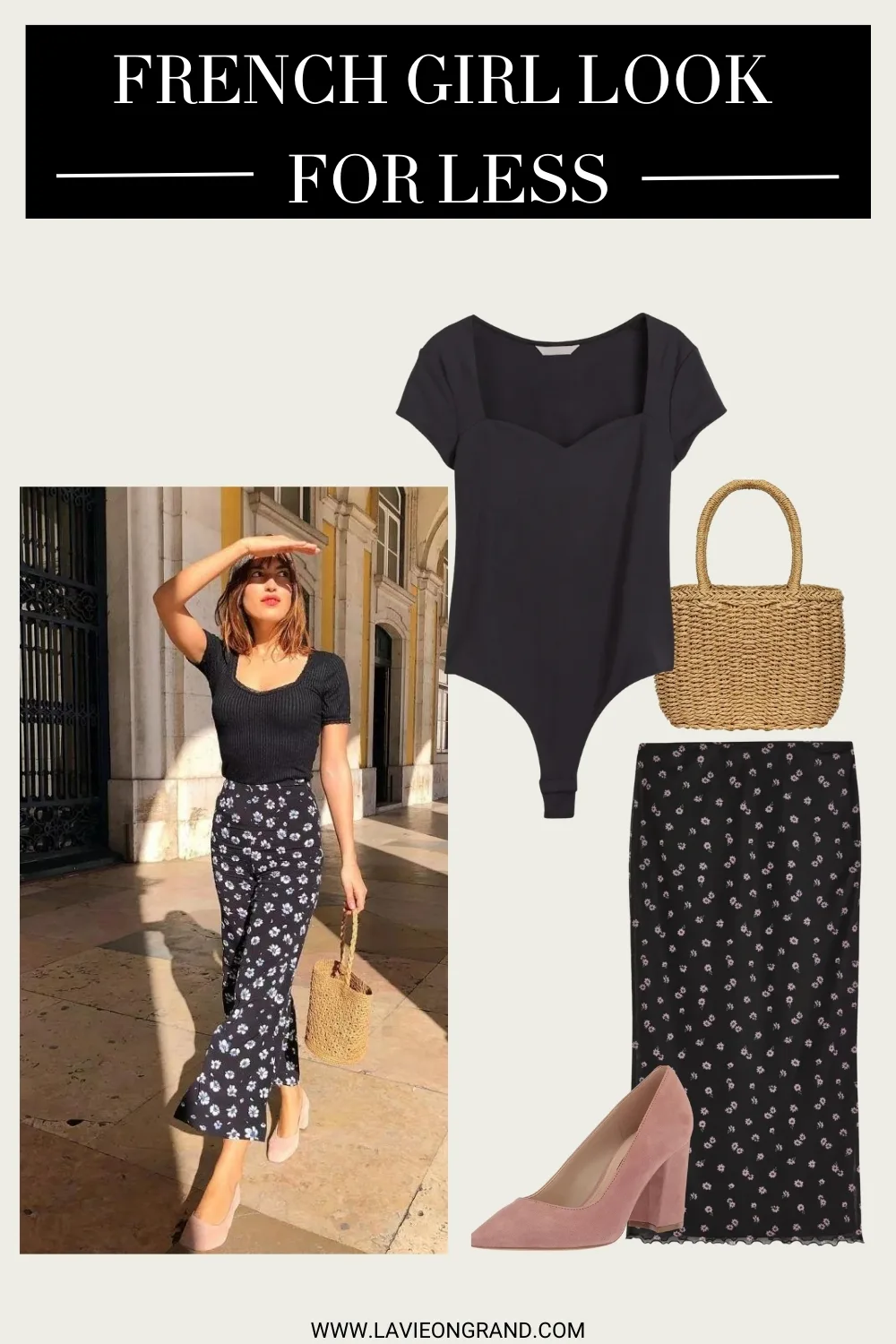 sweetheart top and midi skirt black skirt, pink suede shoes, black sweetheart top