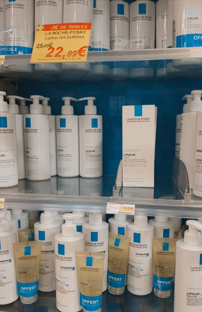 Citypharma Paris Picture of french beauty products sitting on a shelf in Paris for french fridays week 16.