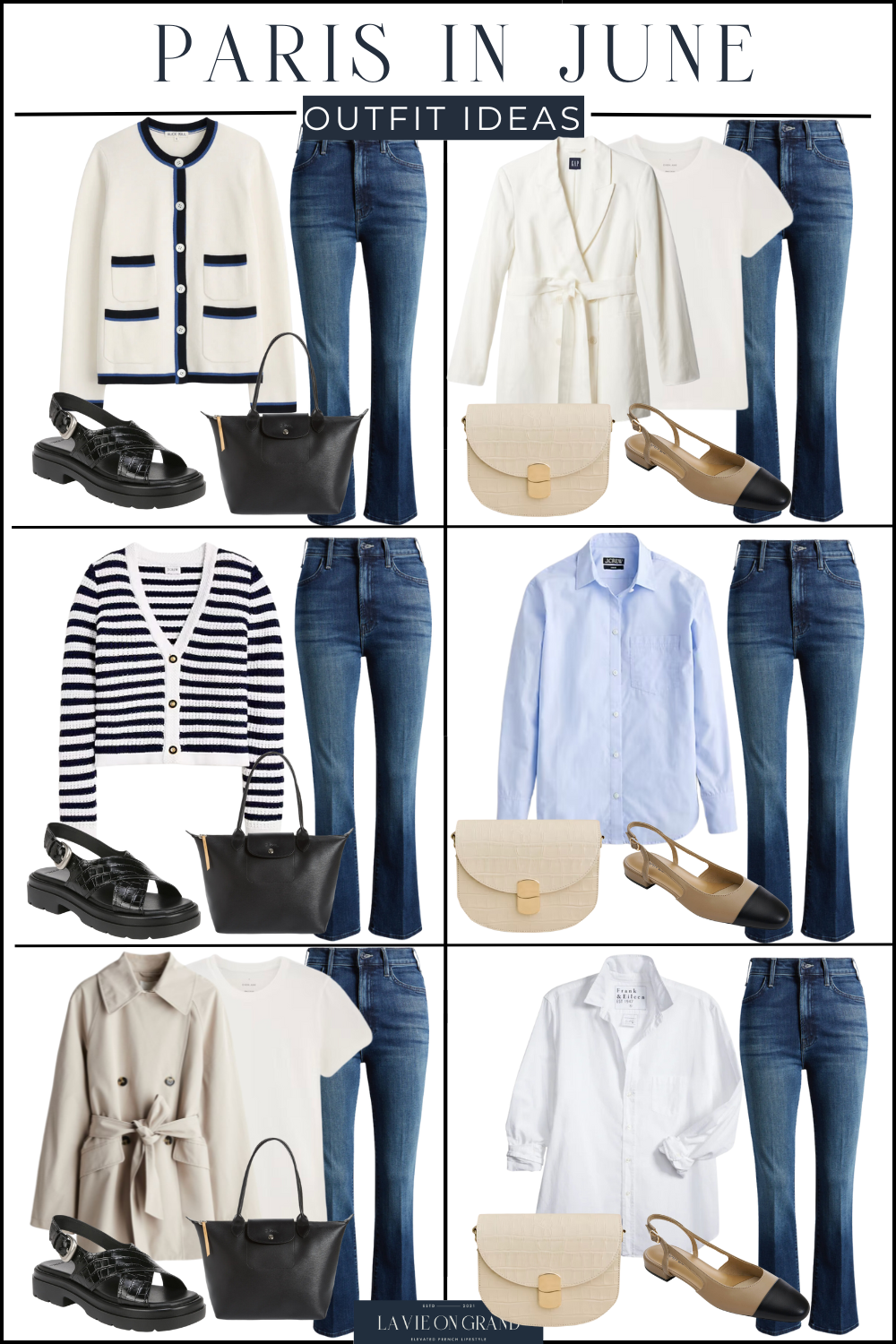 Pieces to pack for Paris in summer to wear with jeans.