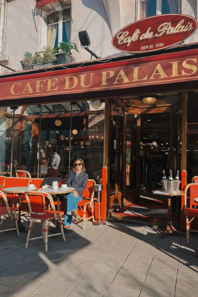 Having coffee at a cafe in Reims France.