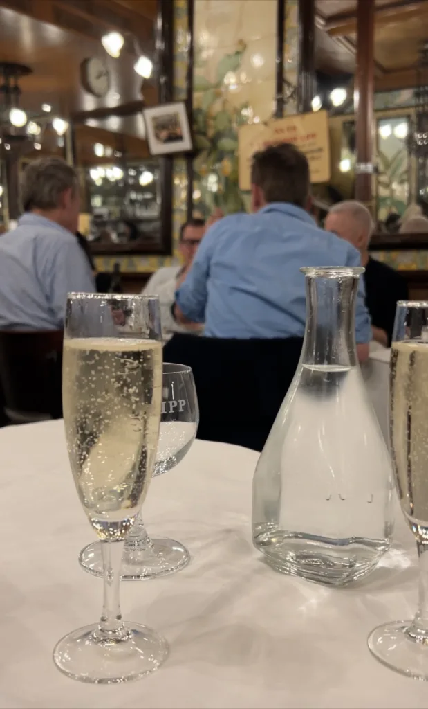 Champagne sitting on a table with men in the background | French Fridays Week 23