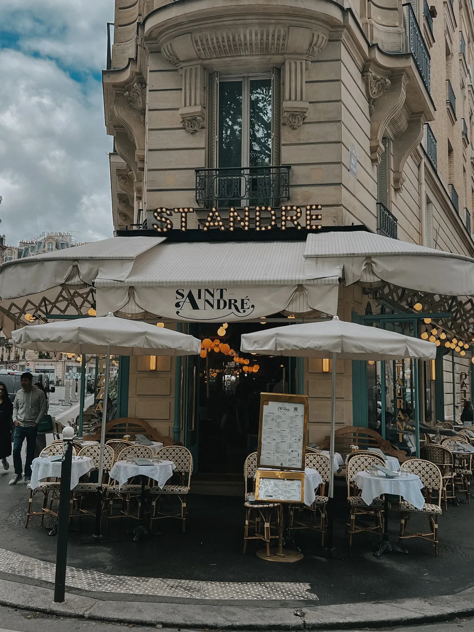 Exterior of St. Andre Cafe in Paris.