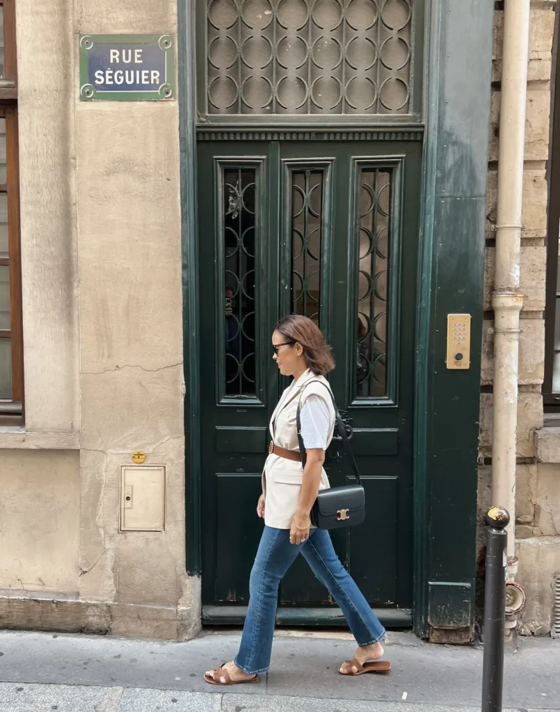 Showing sandal, one of the best walking shoes for Paris.