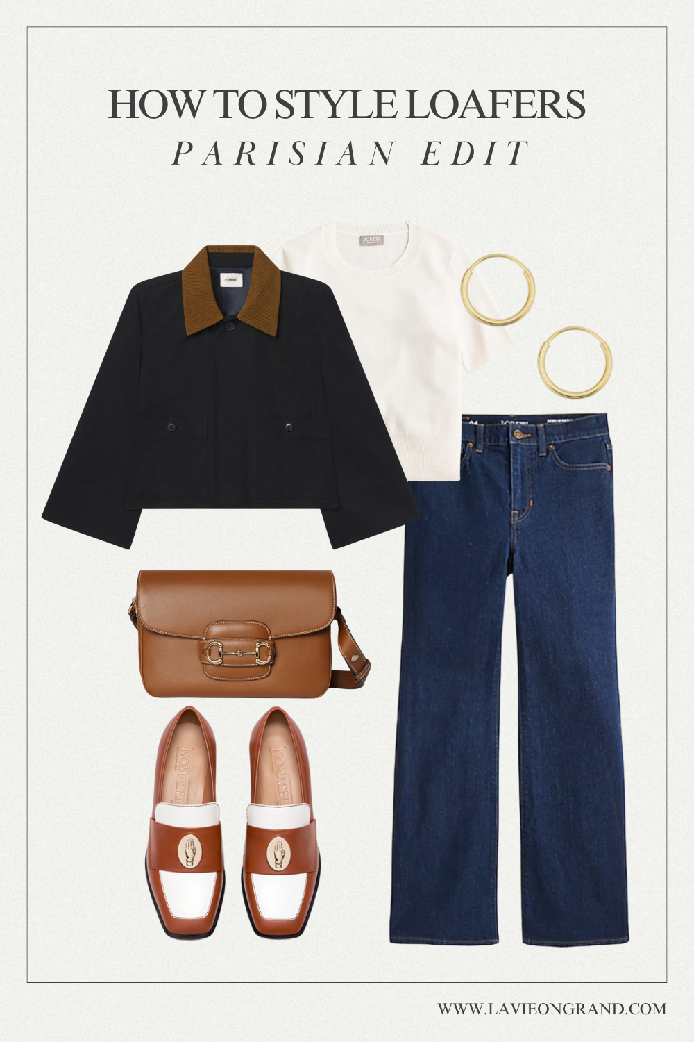 Barn jacket with denim plus loafers for a fall parisian look.