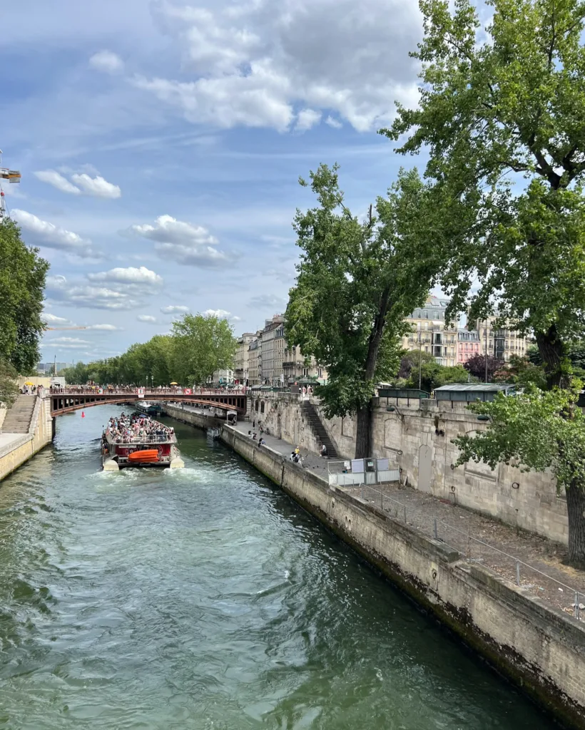 seine river in Paris Boat going down the seine river in Paris.