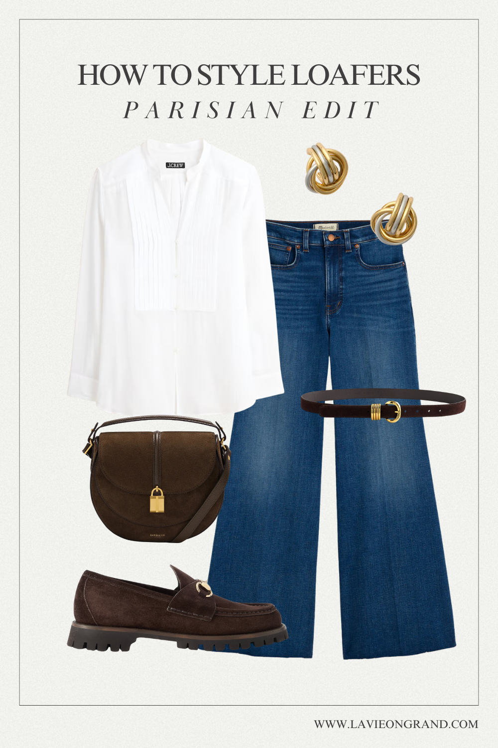 Wide leg denim plus suede loafers.