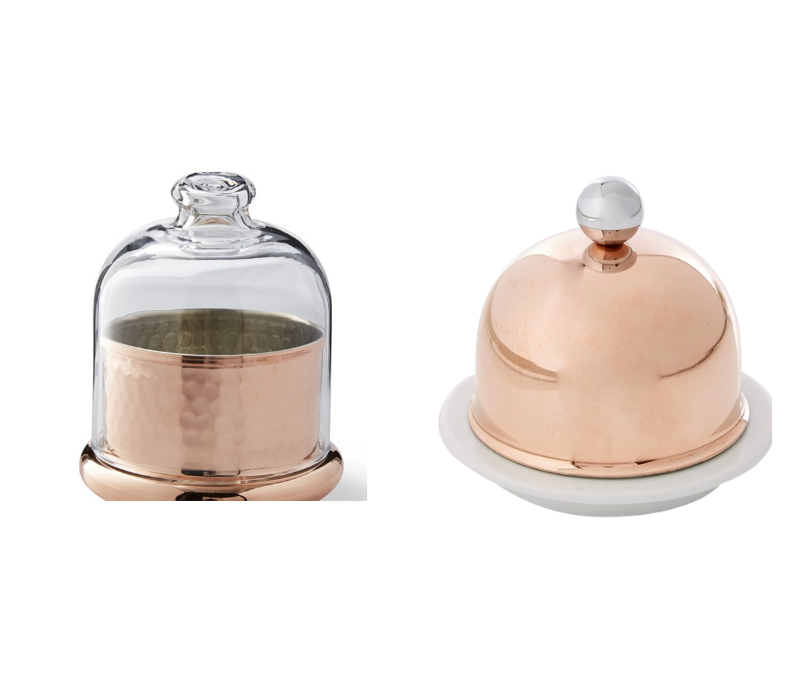 TWO COPPER BUTTER DISHES