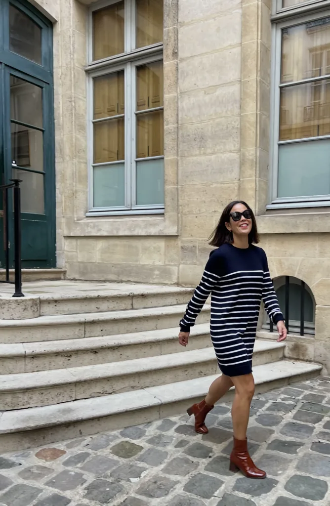 Paris stripe dress Parisian street style in October