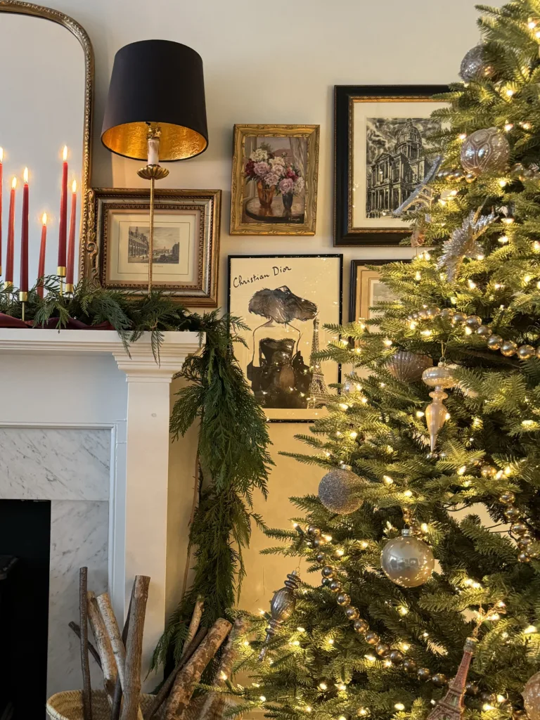 White ornaments on Christmas tree White ornaments on a Christmas tree.