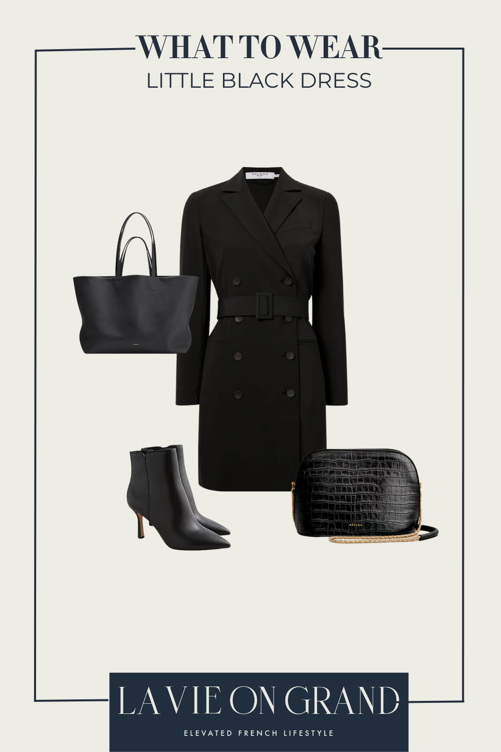 black dress with boots and handbag day to night outfit idea